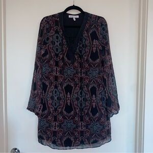 BCBG Women’s dress, paisley style, size medium, lace up v neck and flowy
